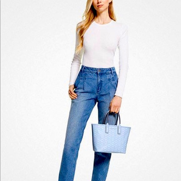 NWT Michael Kors Jodie Small Logo Jacquard Tote Bag In Pale Ocean Blue - Picture 3 of 12